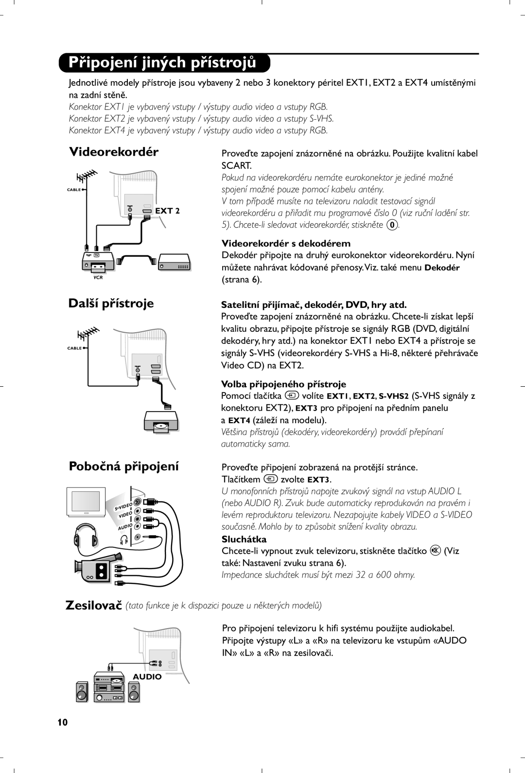 Philips 29PT8640/12 manual Připojení jiných přístrojů, Videorekordér, Další přístroje, Pobočná připojení 