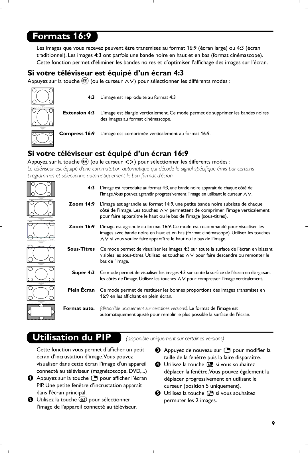 Philips 29PT8640/12 manual Formats, Si votre téléviseur est équipé d’un écran 