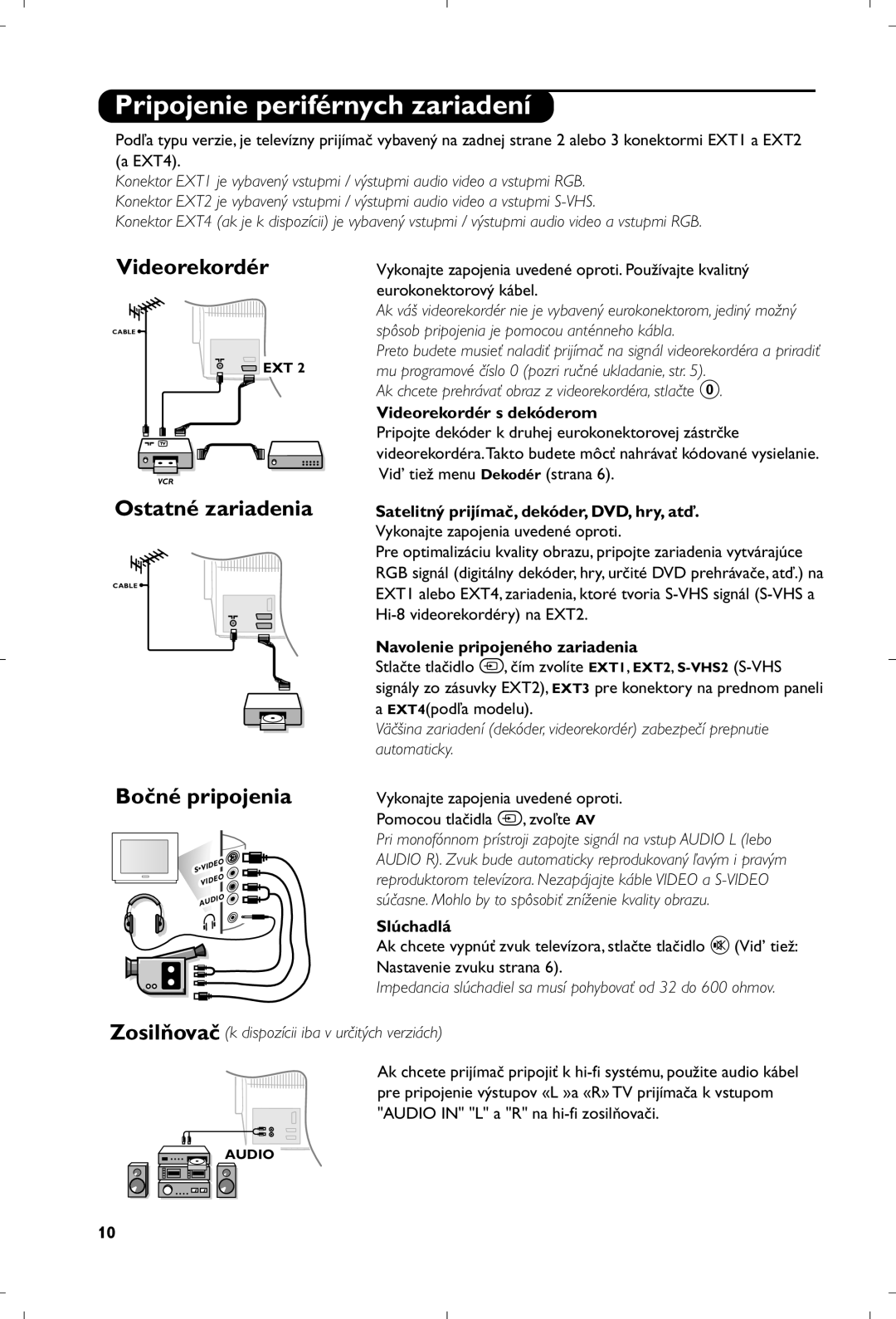 Philips 29PT8640/12 manual Pripojenie periférnych zariadení, Ostatné zariadenia, Bočné pripojenia 