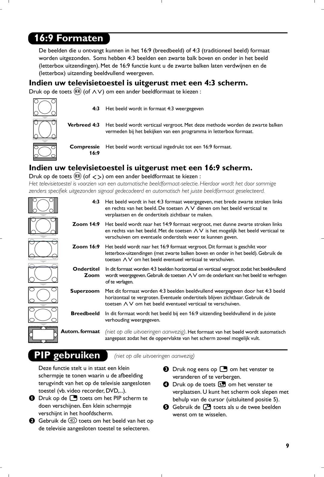 Philips 29PT8640/12 manual Formaten, Indien uw televisietoestel is uitgerust met een 43 scherm 