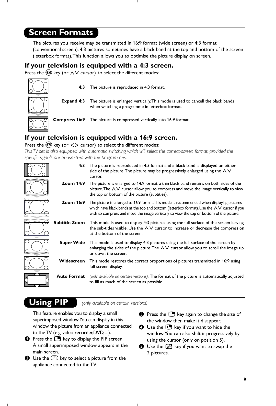 Philips 29PT8640/12 manual Screen Formats, If your television is equipped with a 43 screen 