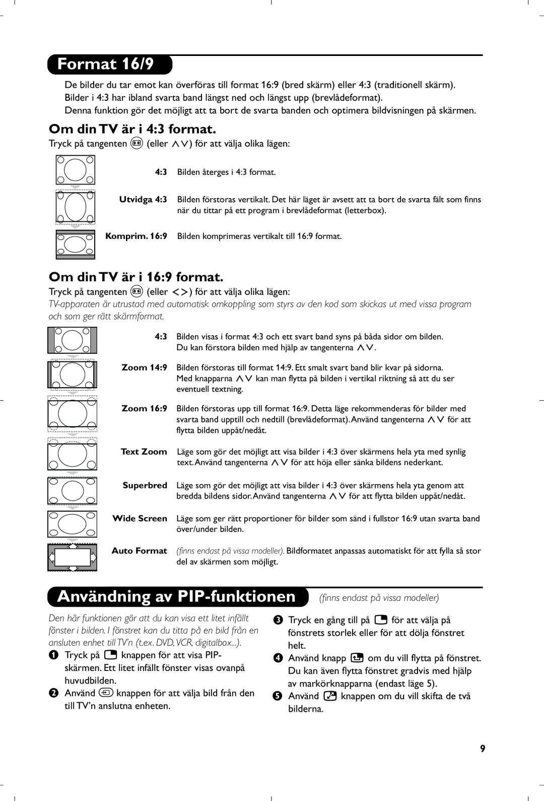 Philips 29PT8640/12 manual Format 16/9, Om din TV är i 43 format, Om din TV är i 169 format 