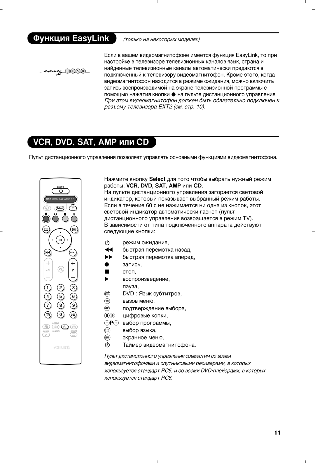 Philips 29PT8650 manual ÎÛÌÍˆËﬂ EasyLink ÚÓÎ¸ÍÓ Ì‡ ÌÂÍÓÚÓ˚ı ÏÓ‰ÂÎﬂı, Òúóô ‚ÓÒÔÓËÁ‚Â‰ÂÌËÂ, Ô‡ÛÁ‡ 