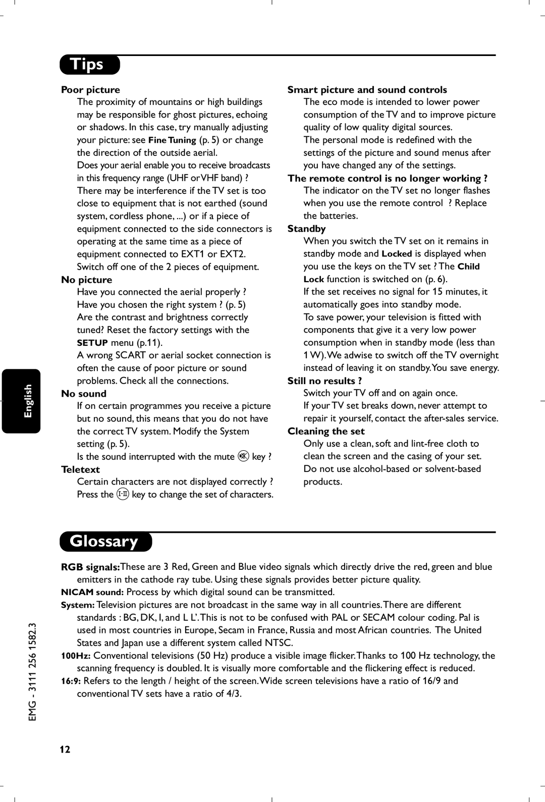 Philips 29PT9007/58 manual Tips, Glossary 