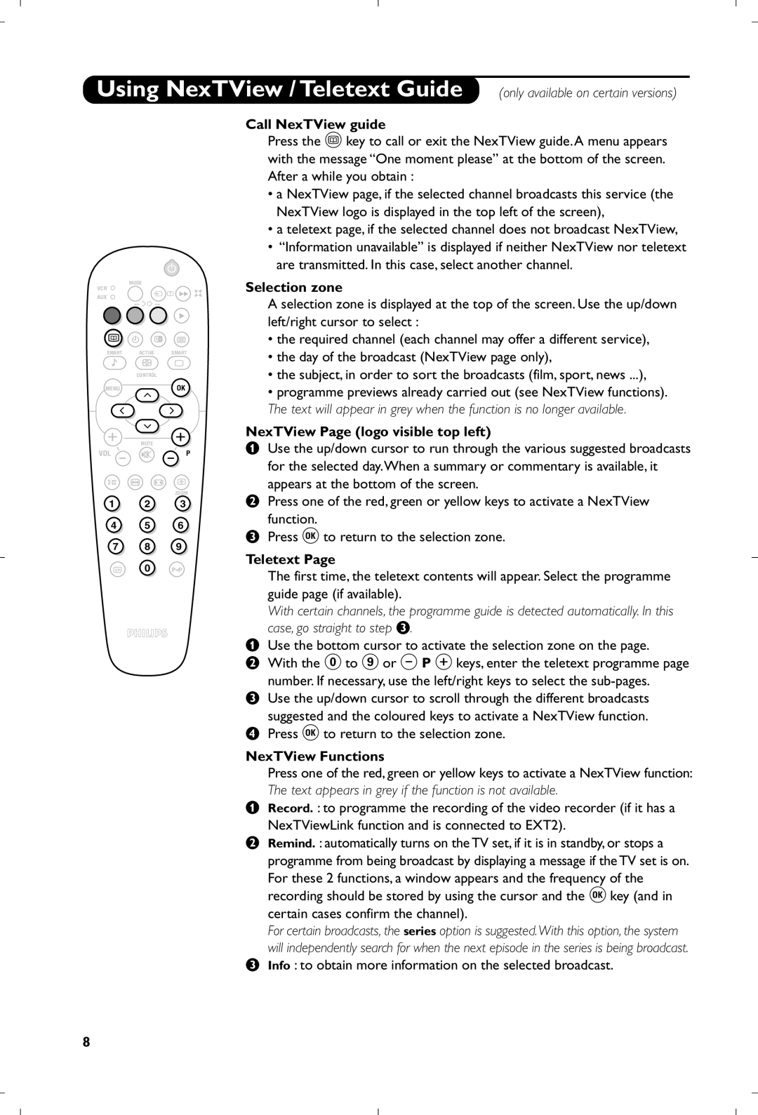 Philips 29PT9007/58 manual Call NexTView guide, NexTView Page logo visible top left, Teletext, NexTView Functions 