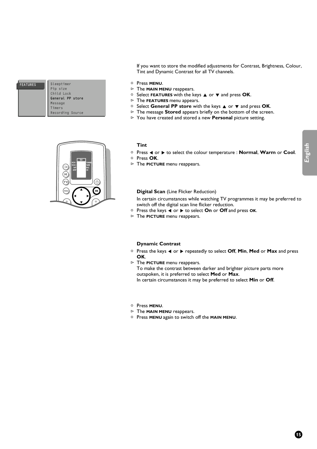 Philips 29PT9111/01 manual Tint, Dynamic Contrast 