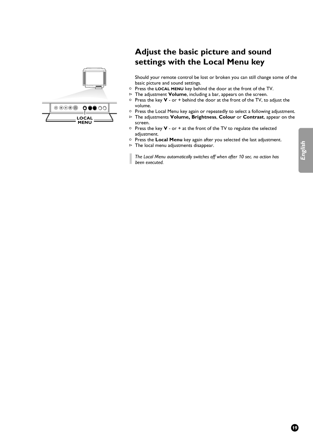 Philips 29PT9111/01 manual Volume, Local menu adjustments disappear 