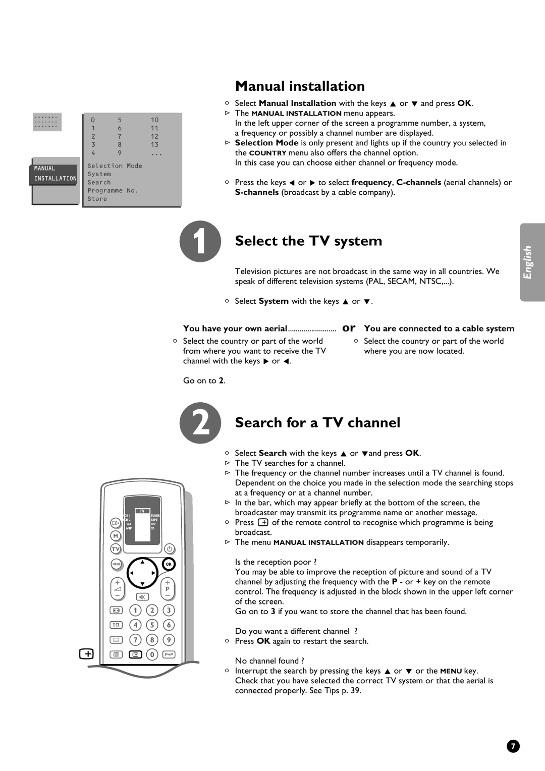 Philips 29PT9111/01 manual Manual installation, Search for a TV channel 