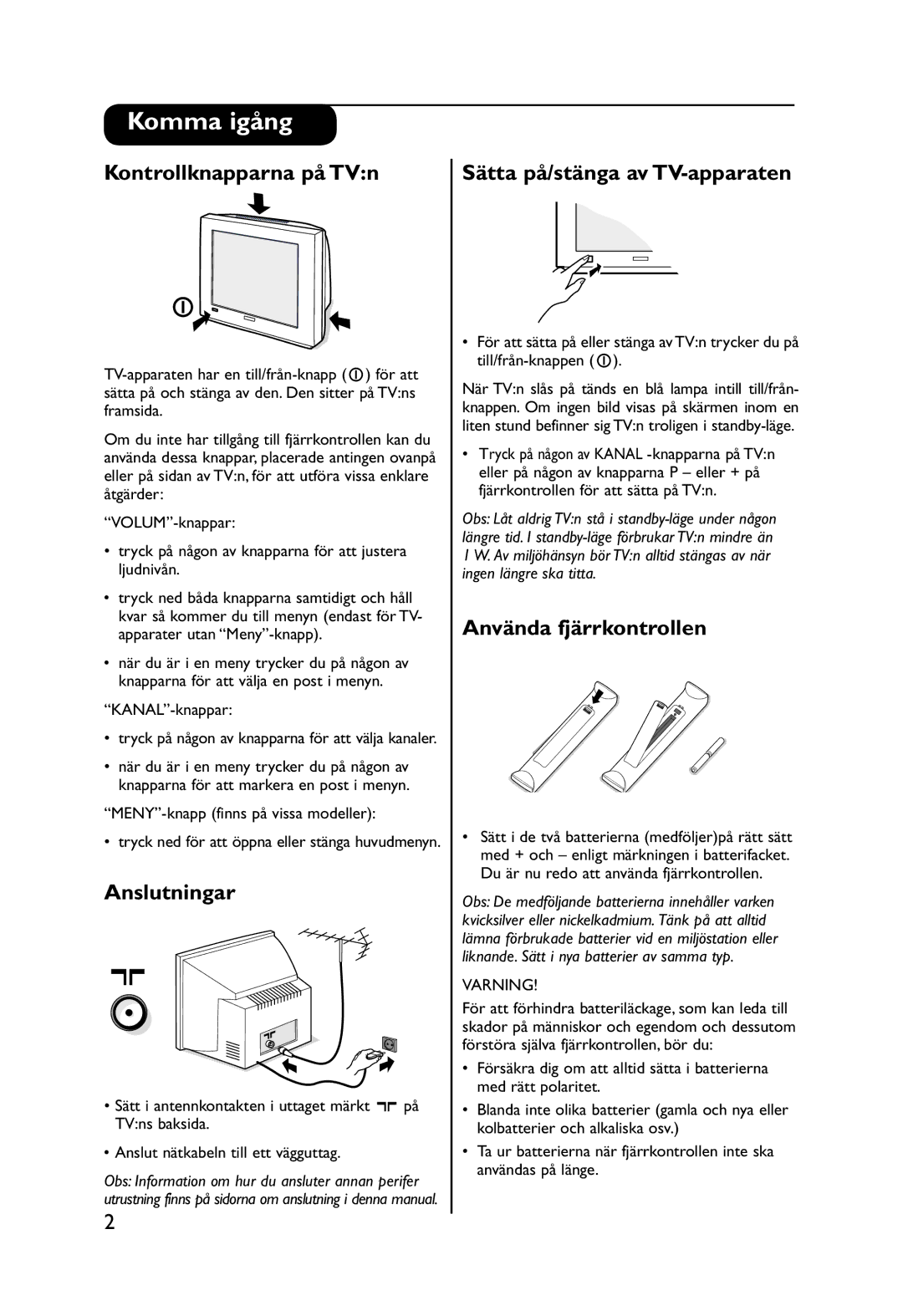 Philips 29PT9521, 32PW9551 manual Komma igång, KANAL-knappar, MENY-knapp finns på vissa modeller 