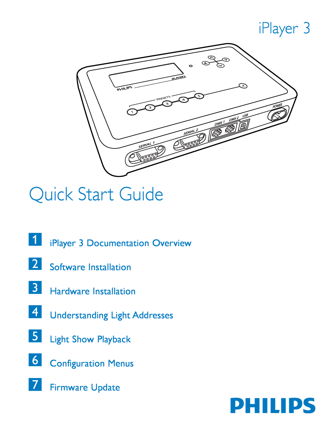 Philips quick start Quick Start Guide, iPlayer 3 Documentation Overview, Configuration Menus Firmware Update, Seria 