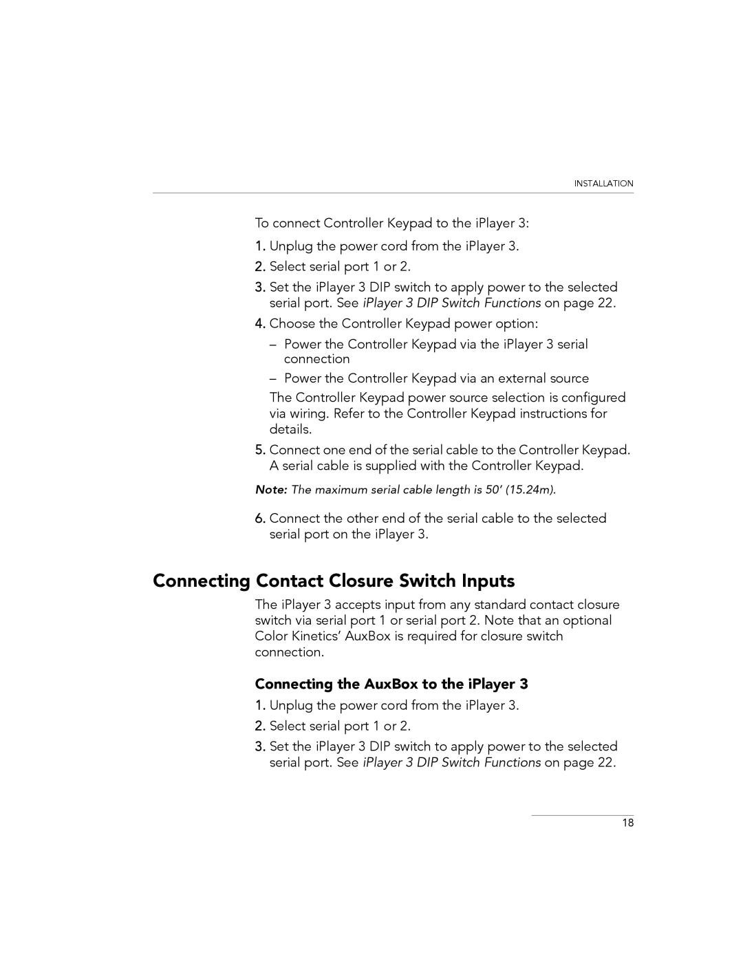 Philips 3 manual Connecting Contact Closure Switch Inputs, Connecting the AuxBox to the iPlayer 