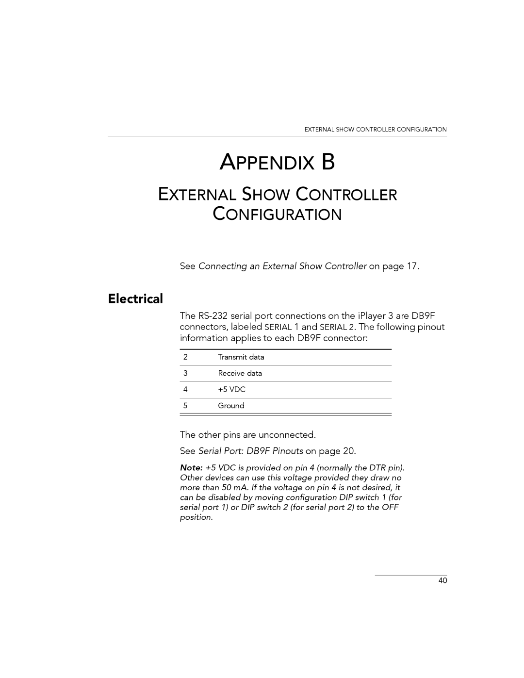 Philips 3 manual External Show Controller Configuration, Electrical 