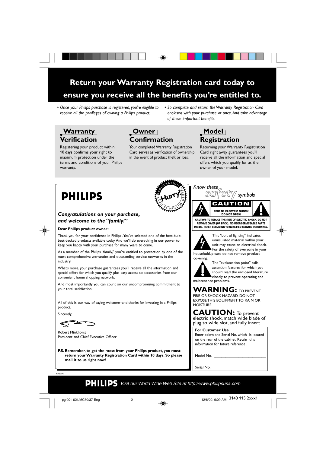 Philips 30 manual Warranty Verification 