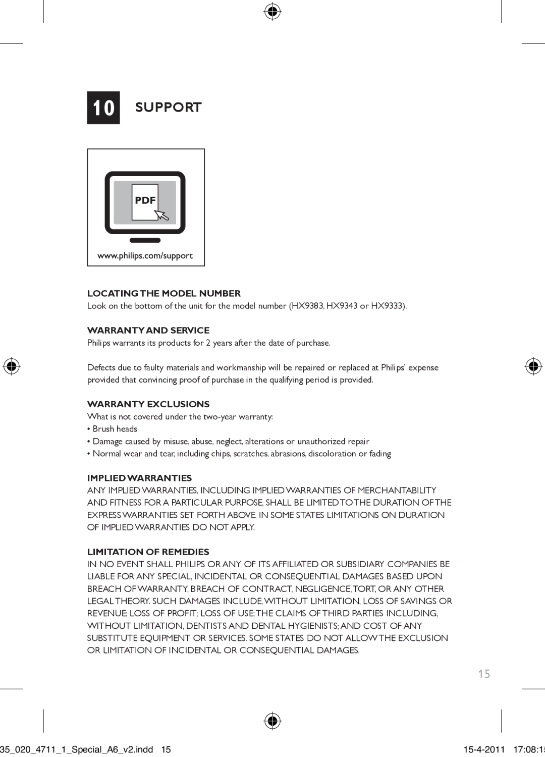 Philips 300 Series manual Support, Warranty and Service 