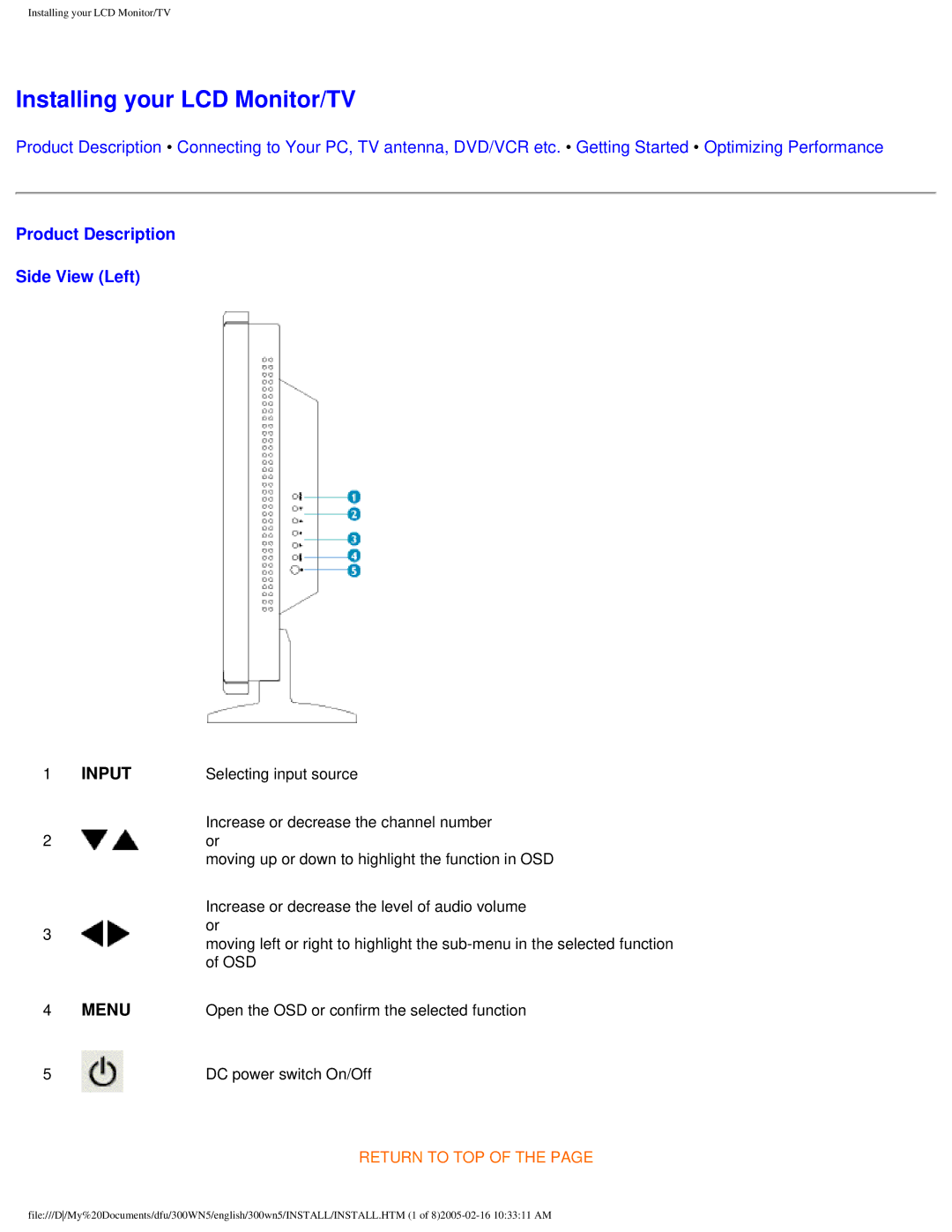 Philips 300WN5 manual Installing your LCD Monitor/TV 