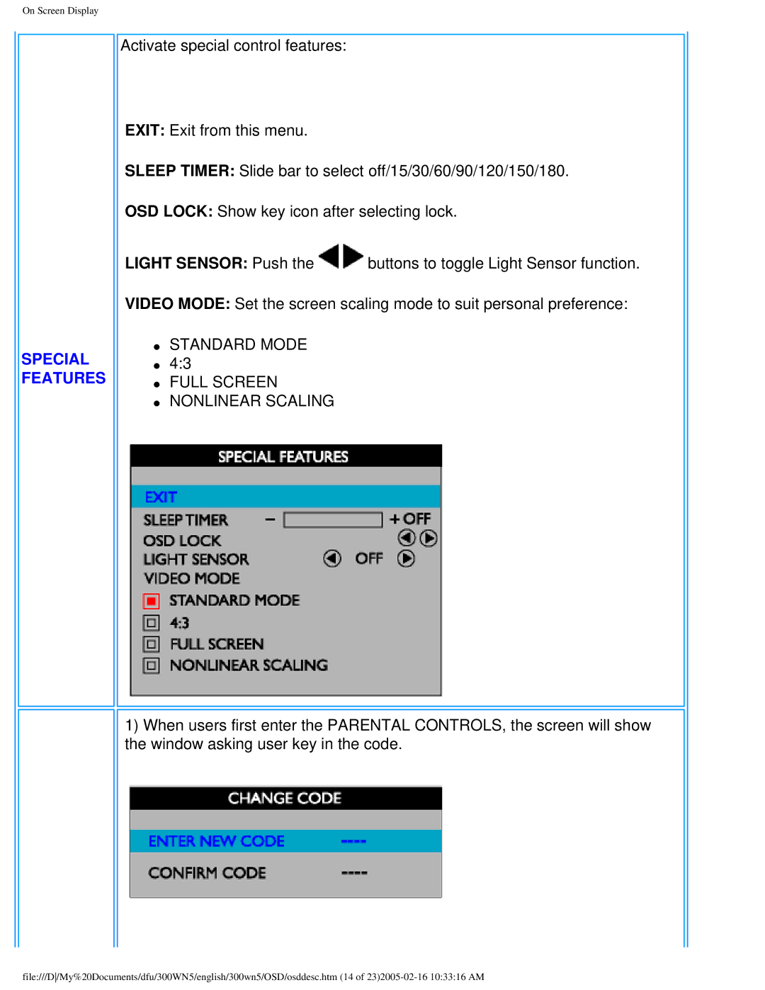 Philips 300WN5 manual Special Features, Standard Mode Full Screen Nonlinear Scaling 