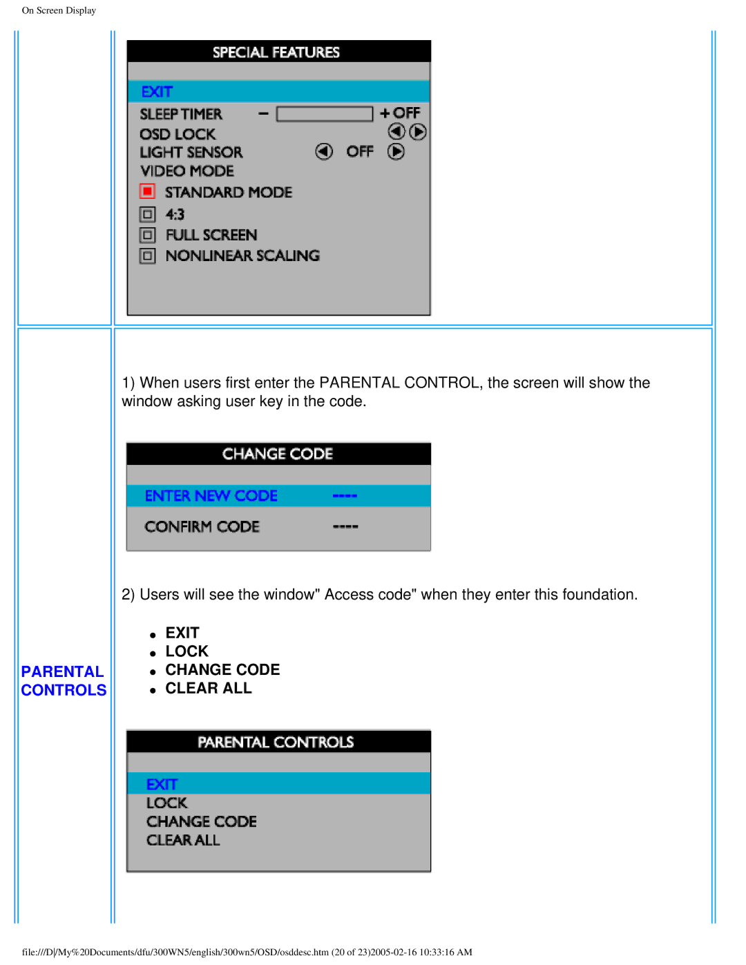 Philips 300WN5 manual Parental Controls 