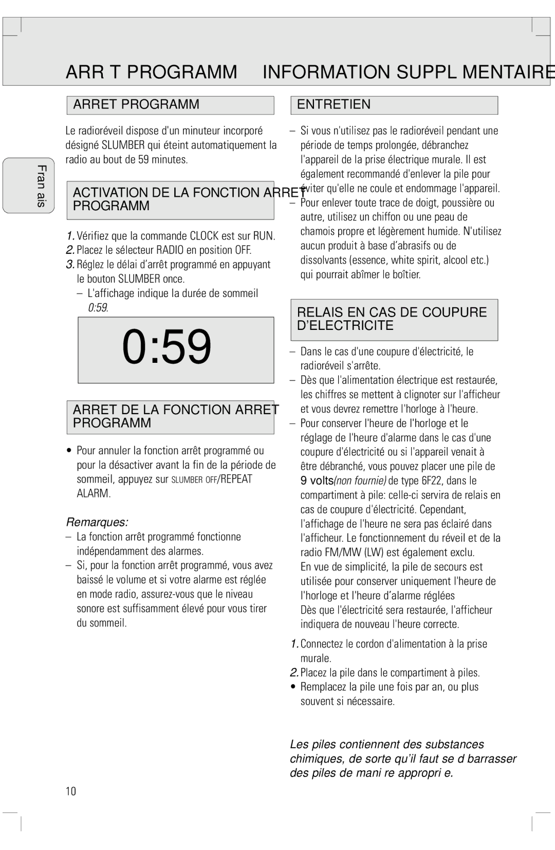 Philips 3080 Arret Programmé Entretien, Activation DE LA Fonction Arret Programmé, Arret DE LA Fonction Arret Programmé 