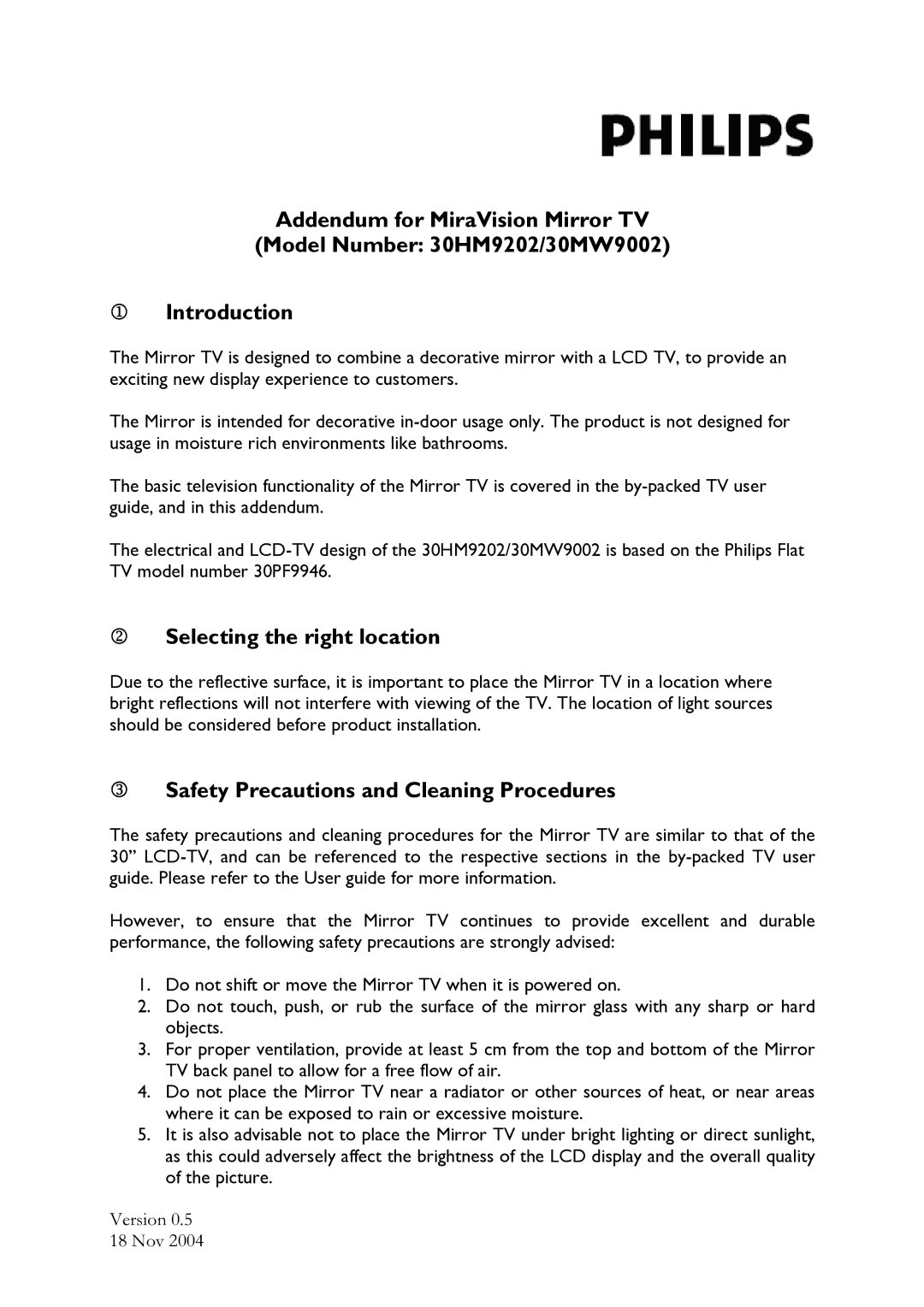 Philips 30MW9002 manual Selecting the right location, Safety Precautions and Cleaning Procedures 