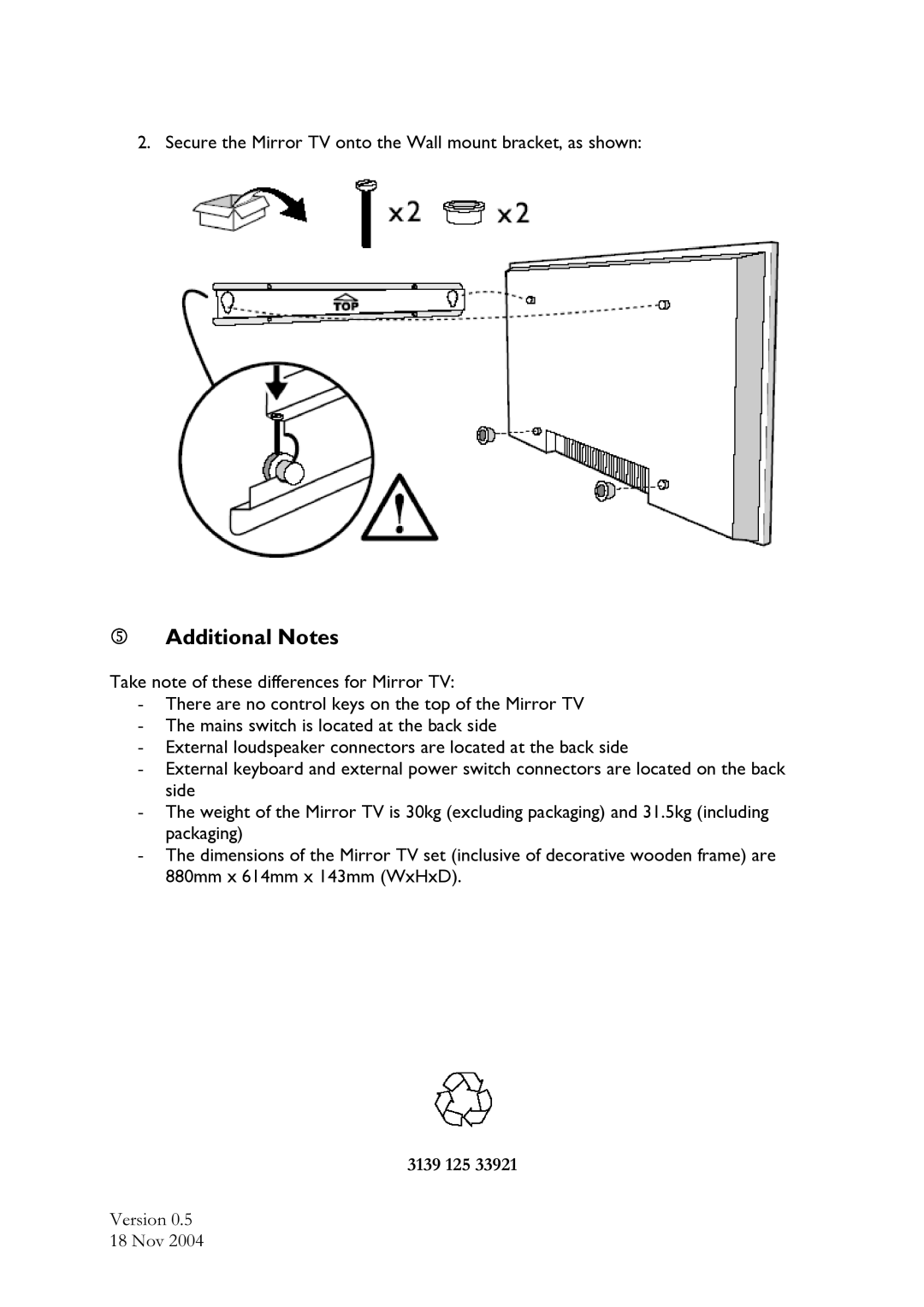 Philips 30MW9002 manual Additional Notes 