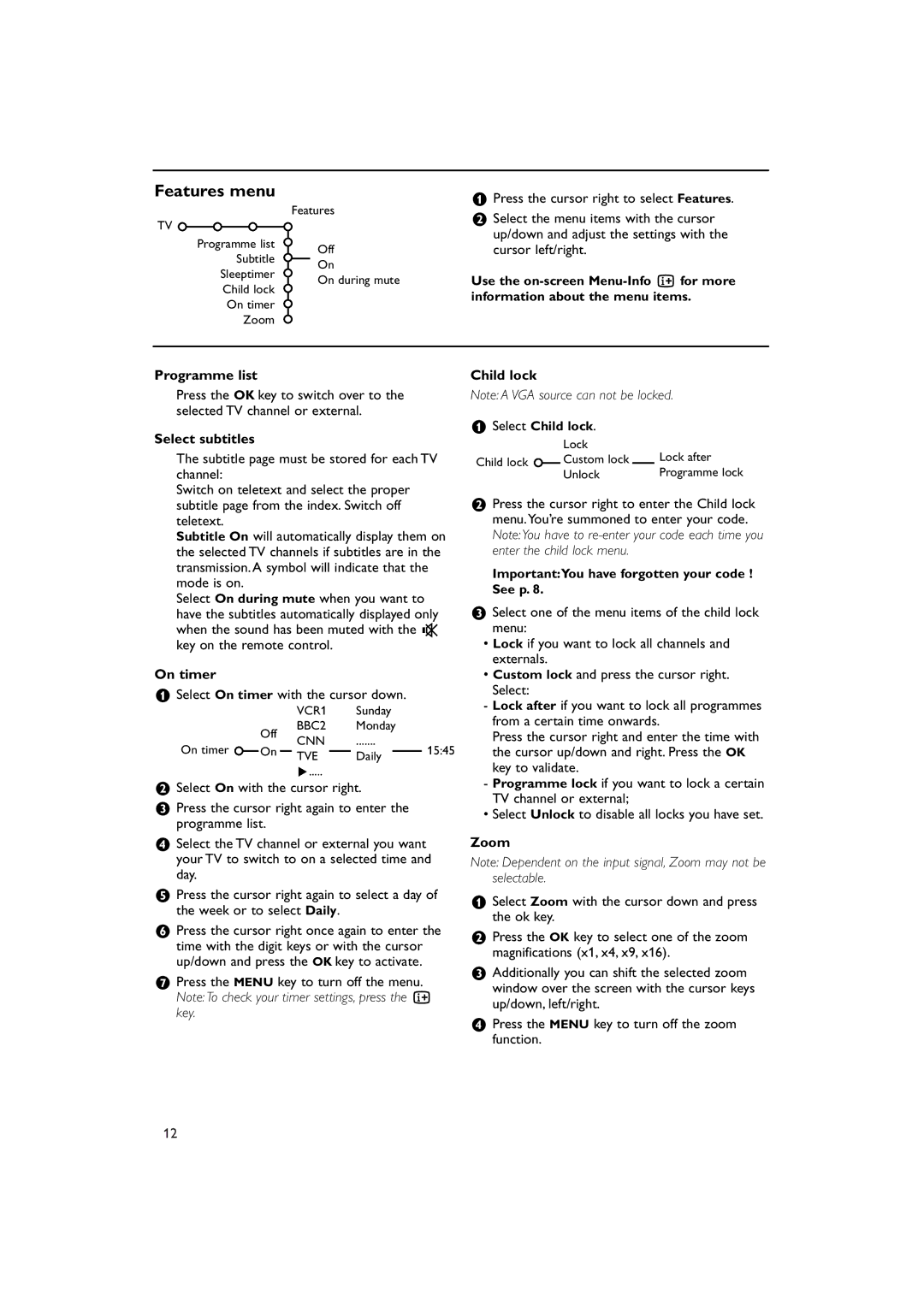 Philips 30PF9975/69 manual Features menu 