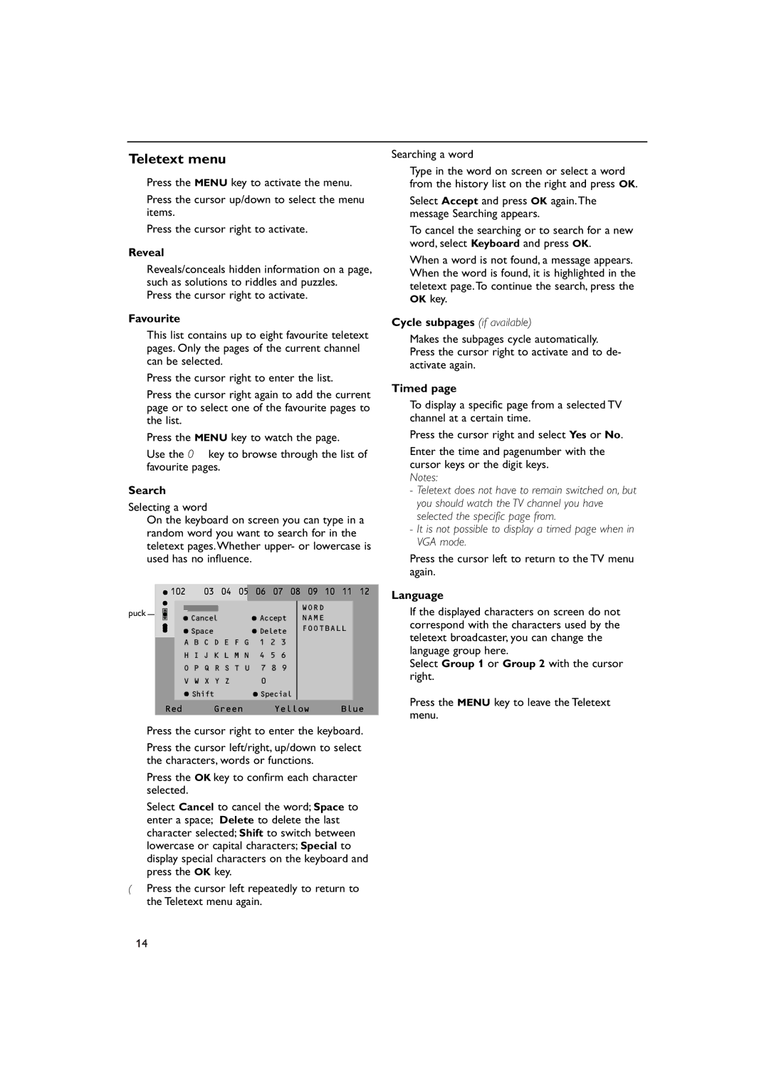 Philips 30PF9975/69 manual Teletext menu 