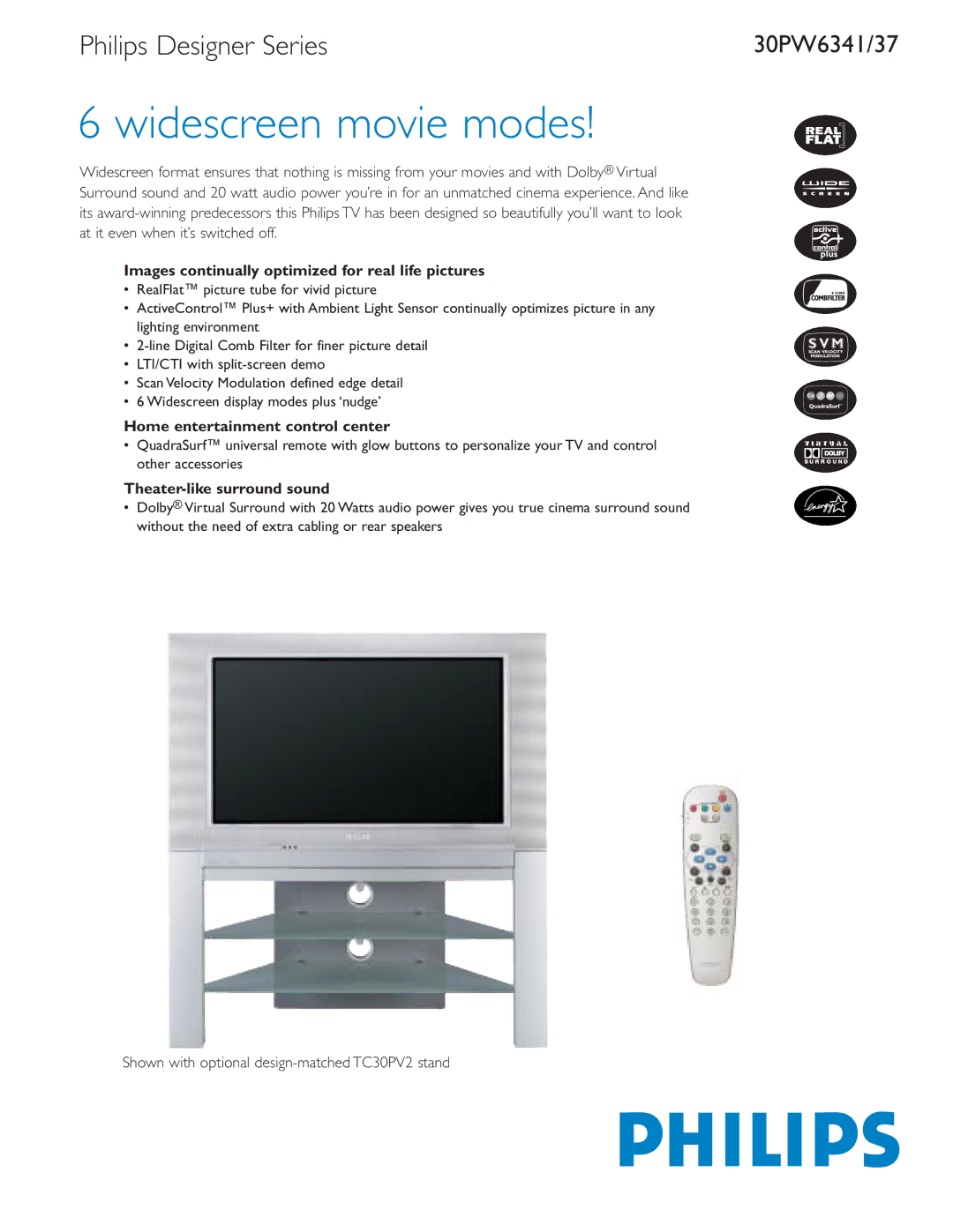 Philips 30PW6337, 30PW6341 manual Images continually optimized for real life pictures, Home entertainment control center 