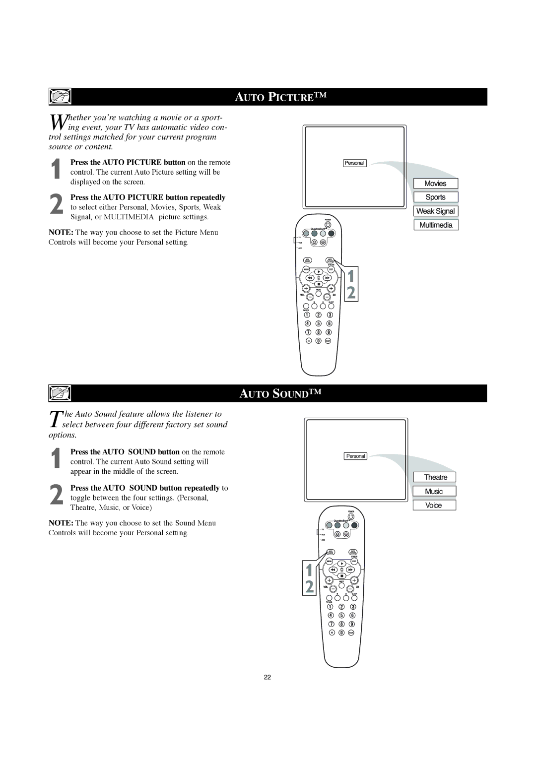 Philips 30PW8420 user manual Auto Picture, Auto Sound 