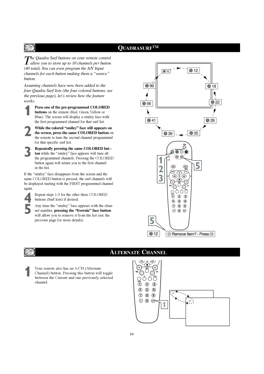 Philips 30PW8420 user manual Alternate Channel, Press one of the pre-programmed Colored 