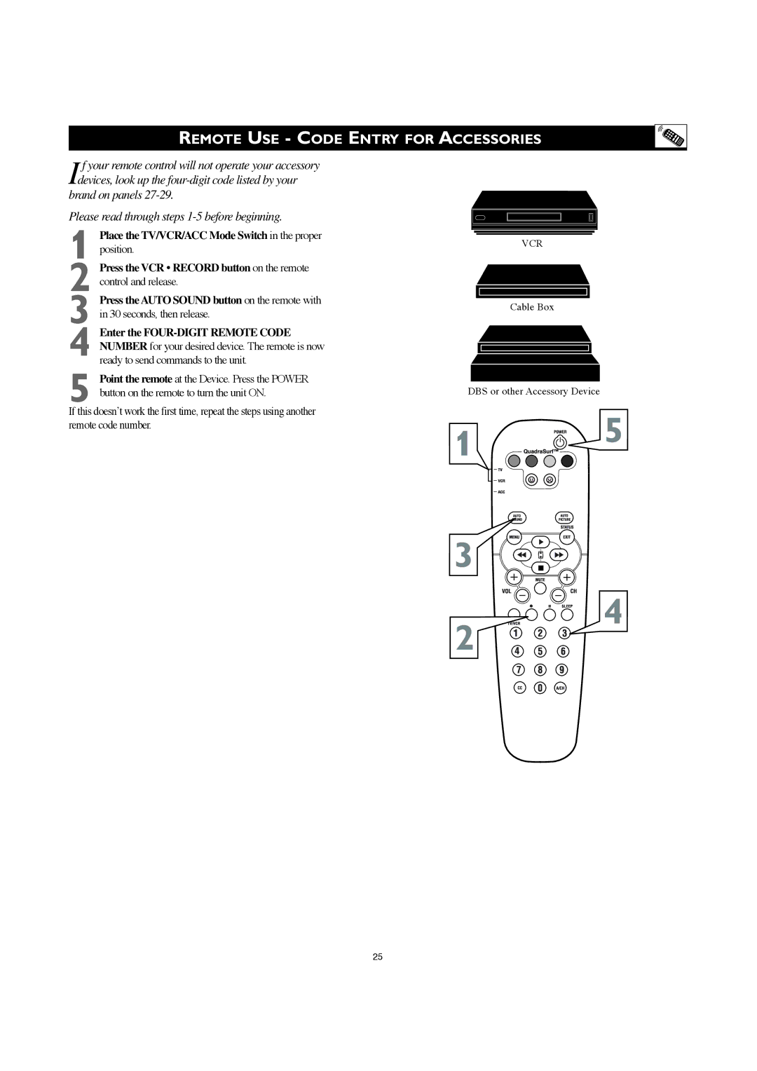 Philips 30PW8420 user manual Remote USE Code Entry for Accessories 