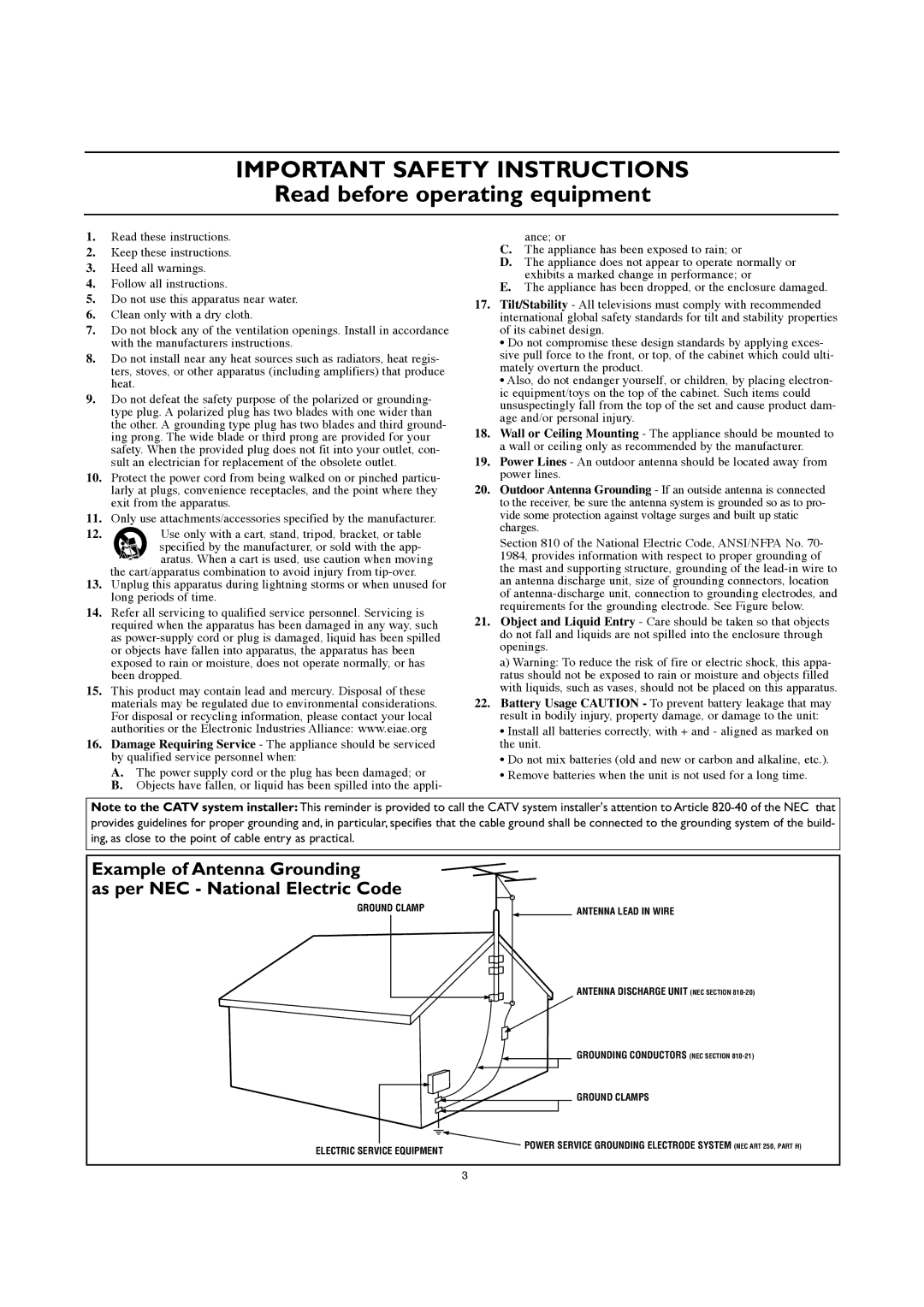 Philips 30PW8420 user manual Important Safety Instructions 