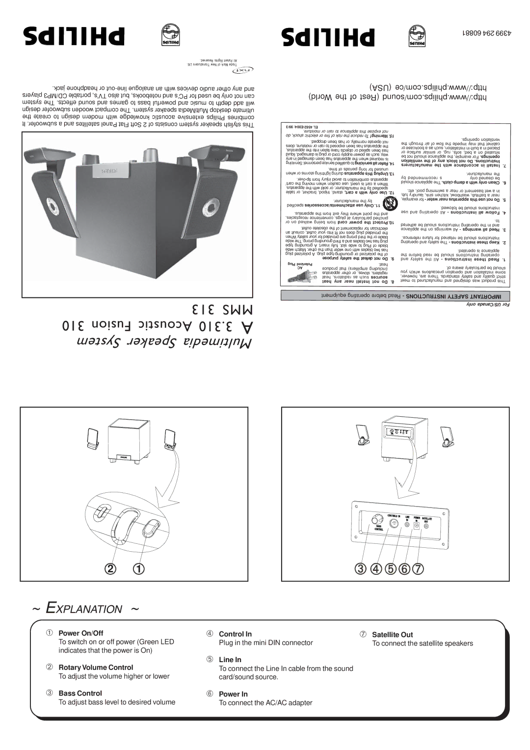 Philips MMS 313, A3.310 important safety instructions 60881 294 