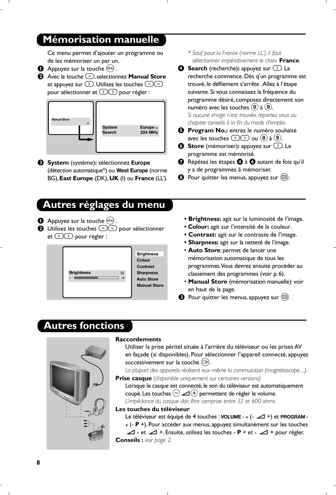 Philips 31112561524.2 manual Mémorisation manuelle, Autres réglages du menu, Autres fonctions 