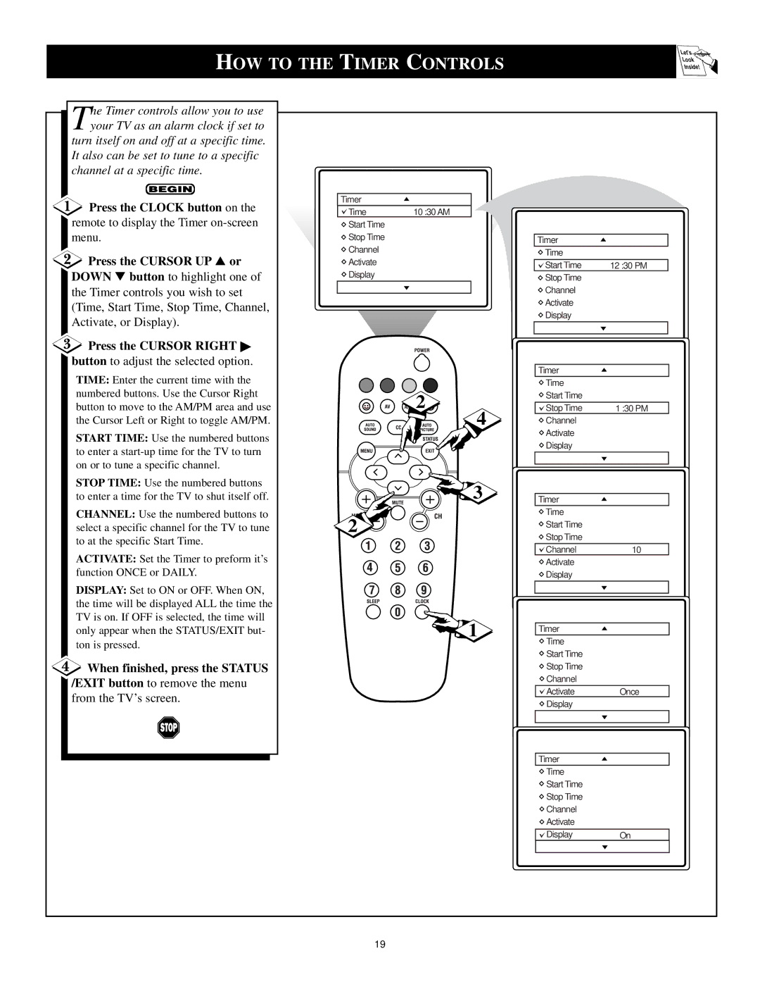 Philips 3121 235 20061 manual HOW to the Timer Controls, Press the Clock button on 