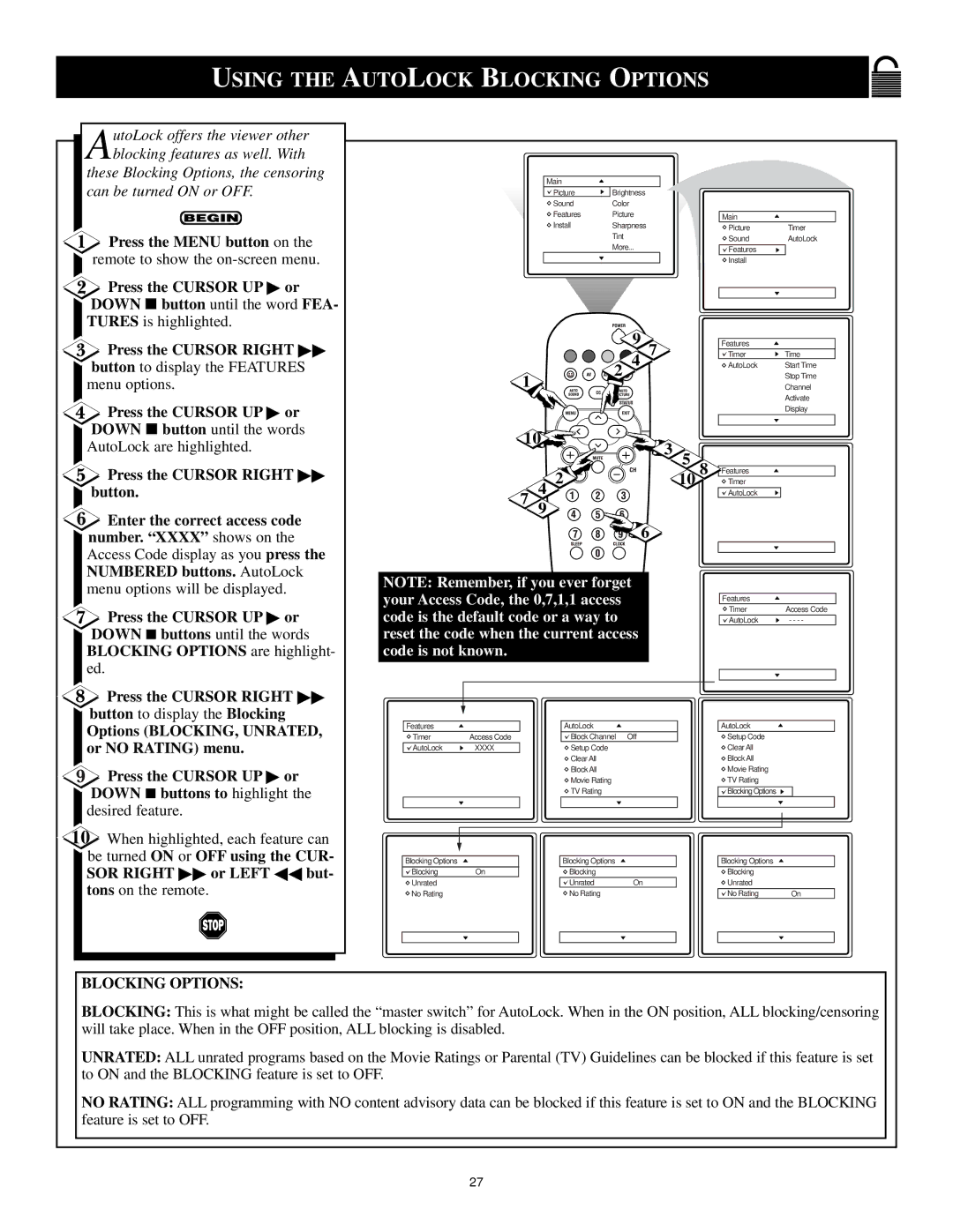 Philips 3121 235 20061 manual Using the Autolock Blocking Options 