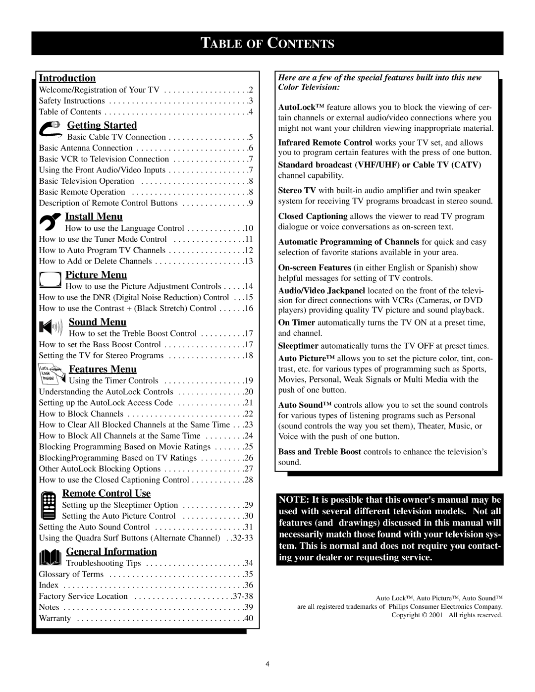 Philips 3121 235 20061 manual Table of Contents 