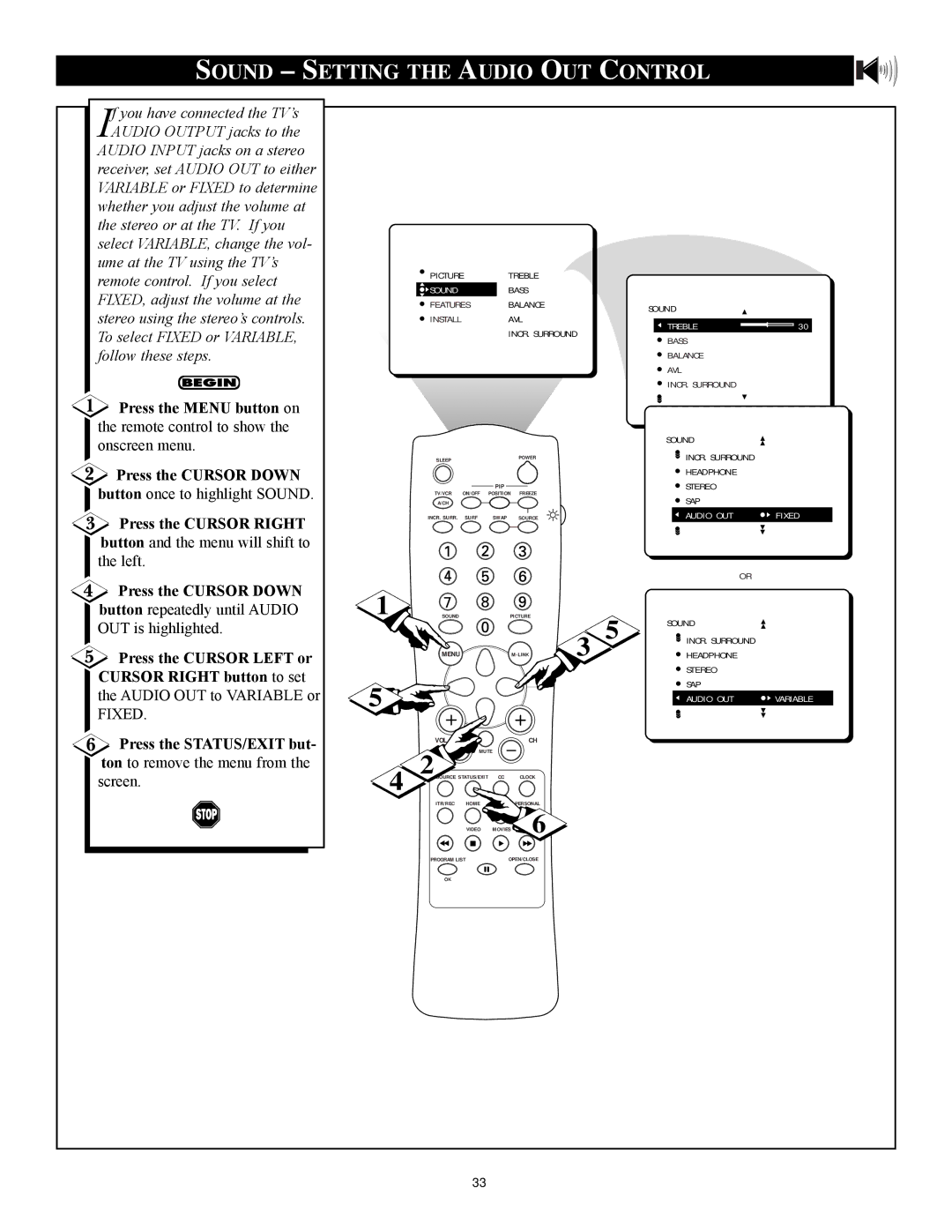 Philips 3121 235 20301 manual Sound Setting the Audio OUT Control 