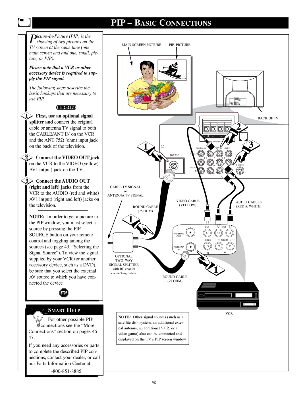 Philips 3121 235 20301 manual PIP Basic Connections, First, use an optional signal, Connect the Video OUT jack 