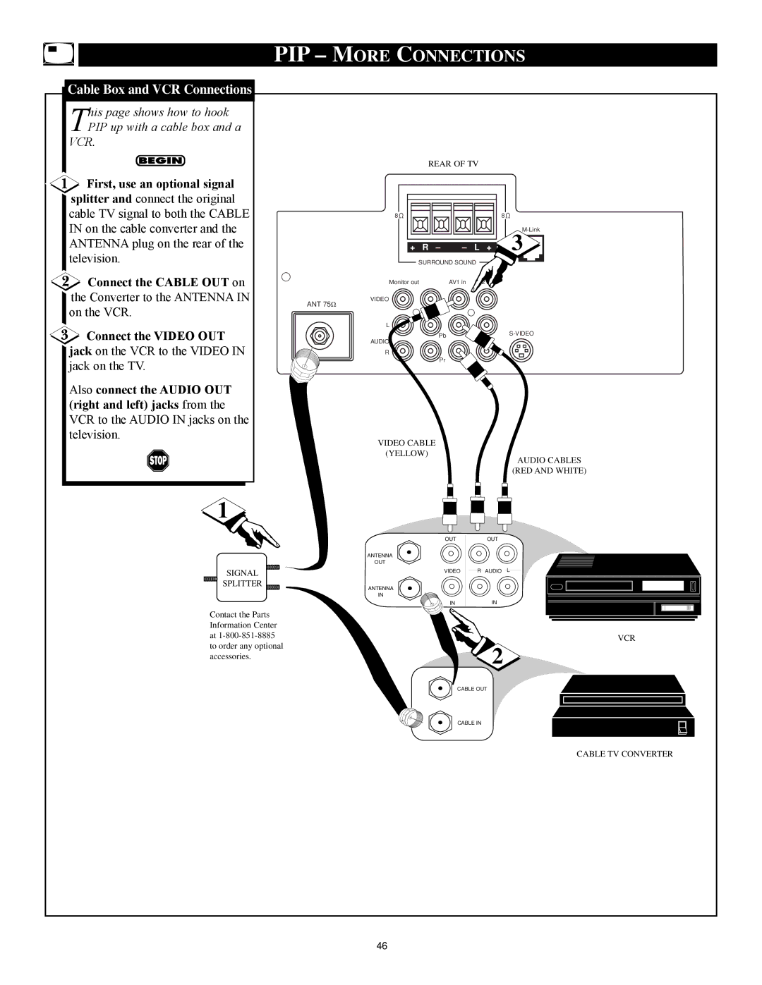 Philips 3121 235 20301 manual PIP More Connections, Cable Box and VCR Connections 