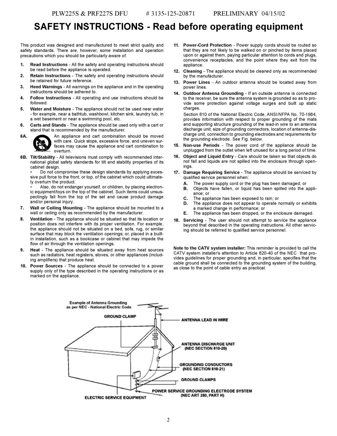 Philips 3135-125-20871, PRF227S DFU manual Safety Instructions Read before operating equipment 