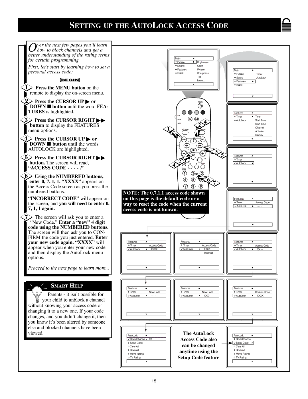 Philips 3139 125 29371 manual Setting UP the Autolock Access Code 