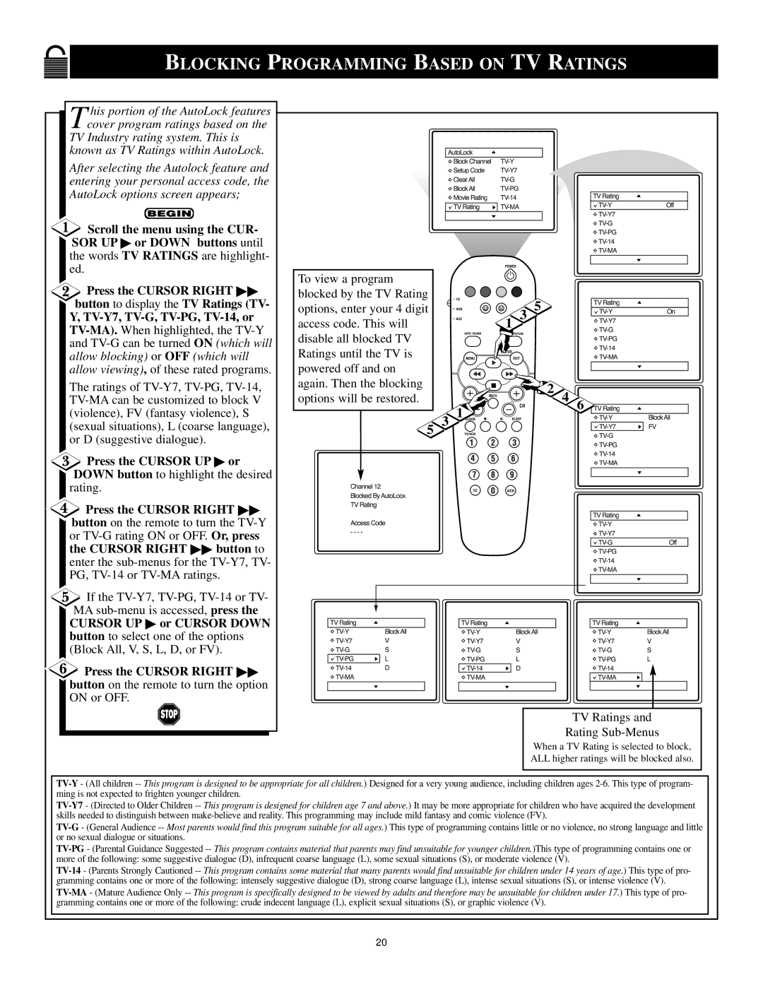 Philips 3139 125 29371 manual Blocking Programming Based on TV Ratings 