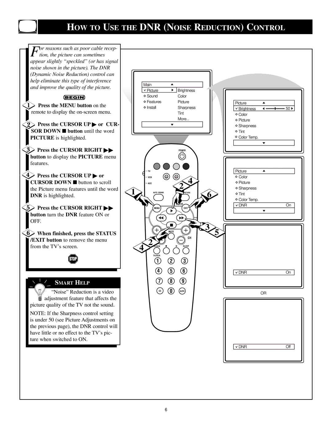 Philips 3139 125 29371 manual HOW to USE the DNR Noise Reduction Control 