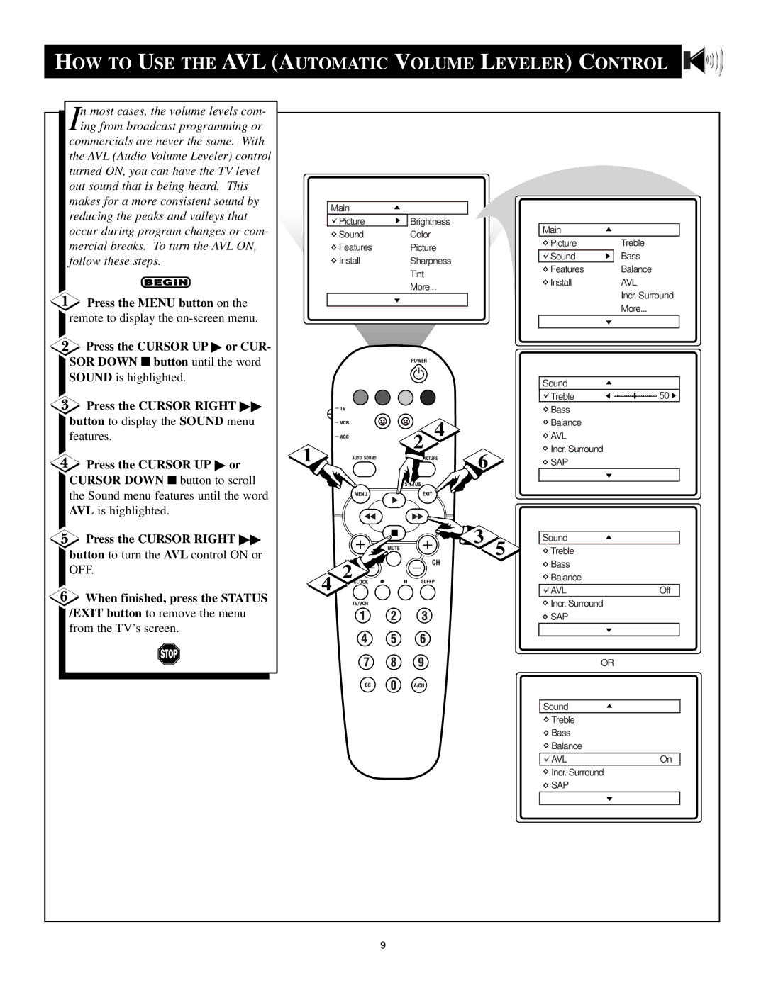 Philips 3139 125 29371 manual HOW to USE the AVL Automatic Volume Leveler Control 