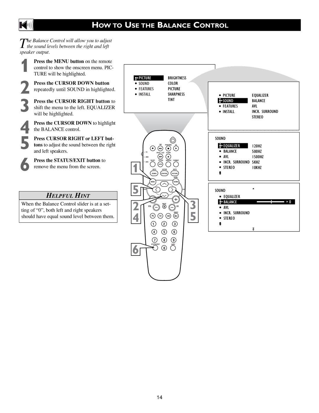 Philips 3139 125 31421 warranty HOW to USE the Balance Control 