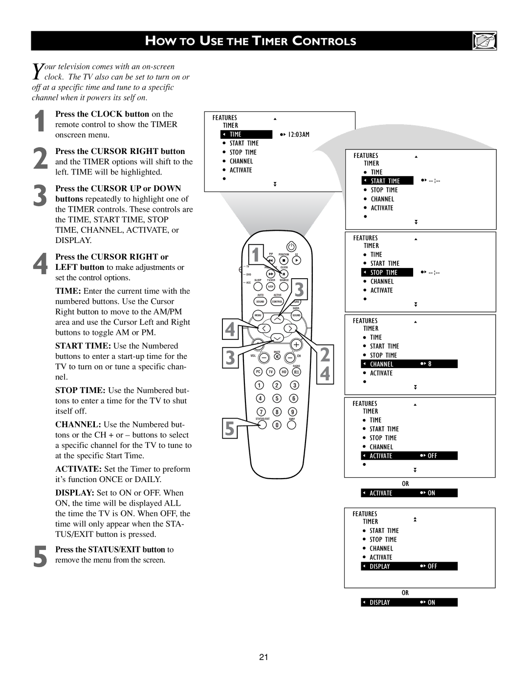 Philips 3139 125 31421 warranty HOW to USE the Timer Controls 