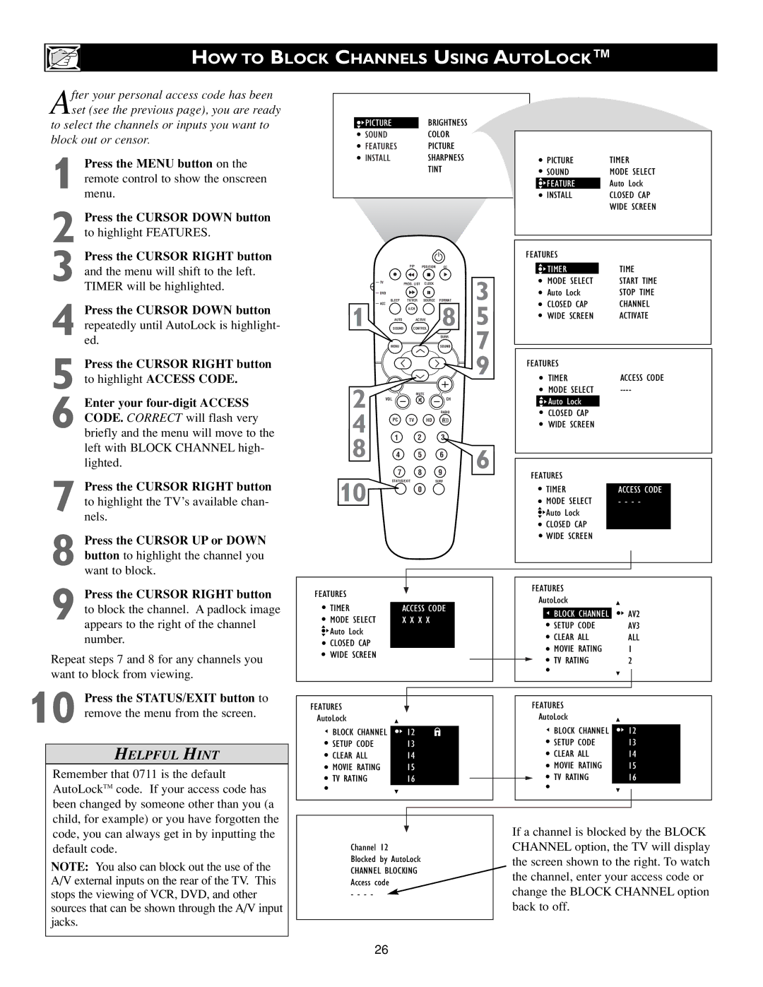 Philips 3139 125 31421 warranty HOW to Block Channels Using Autolock, Want to block 