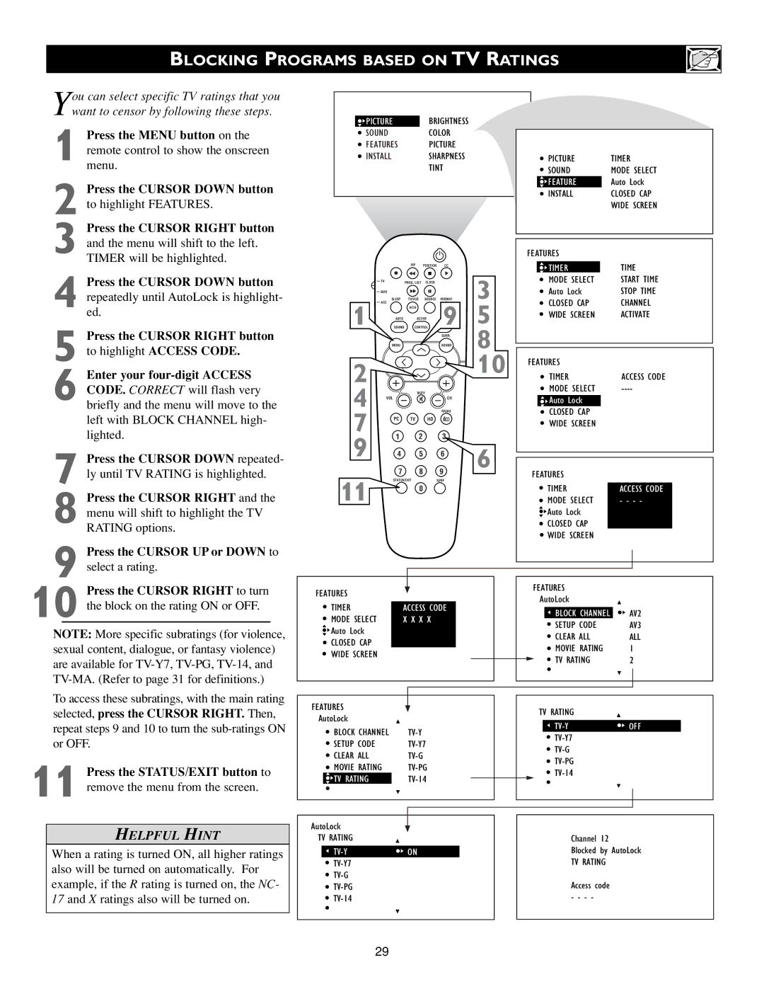 Philips 3139 125 31421 warranty Blocking Programs Based on TV Ratings 