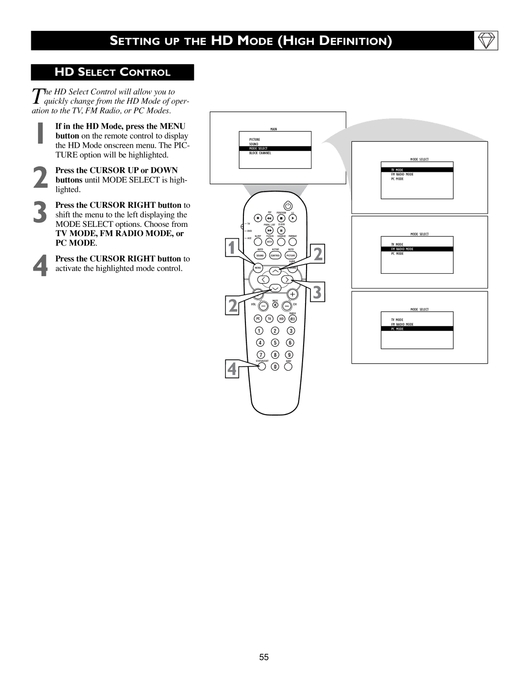 Philips 3139 125 31421 warranty HD Select Control, PC Mode 