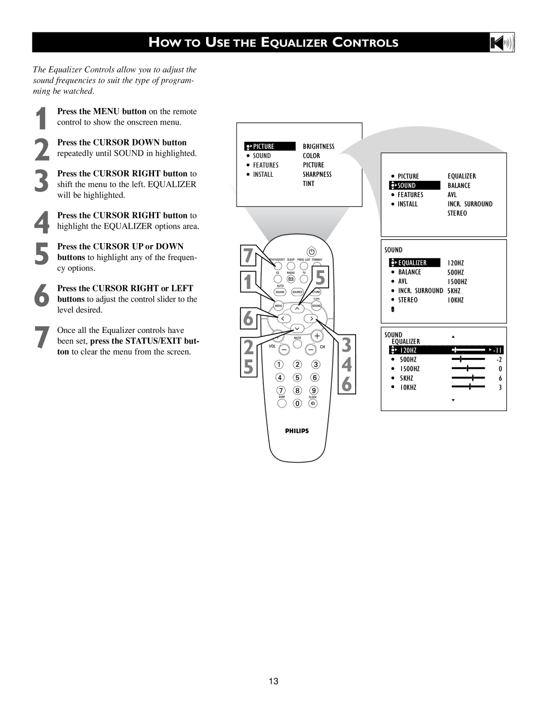 Philips 3139 125 31871 warranty HOW to USE the Equalizer Controls 